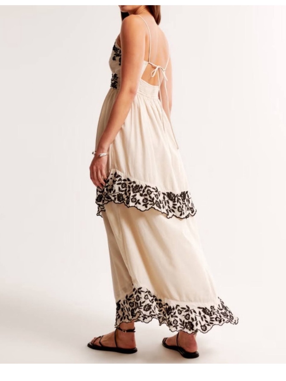 Abercrombie & Fitch Embroidered Cotton Maxi Dress White Black Halter Boho XL P - Picture 13 of 14